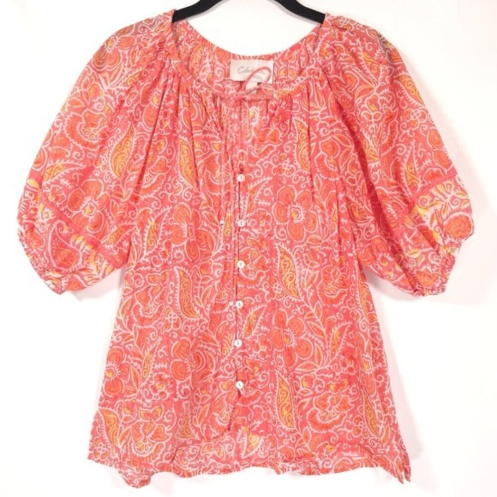 Cleobella‎ Layla ORGANIC COTTON Top Orange Blossom Block Print SMALL Summer Trip